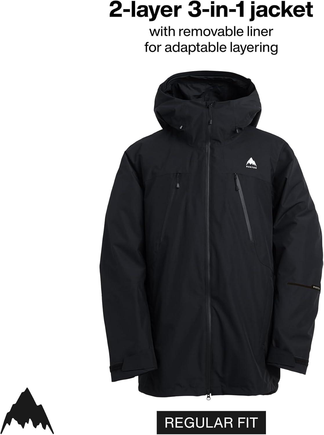 imageBurton Mens Reserve 2Layer 3in1 Jacket Waterproof Winter Snowboard Jacket with Removable LinerTrue Black