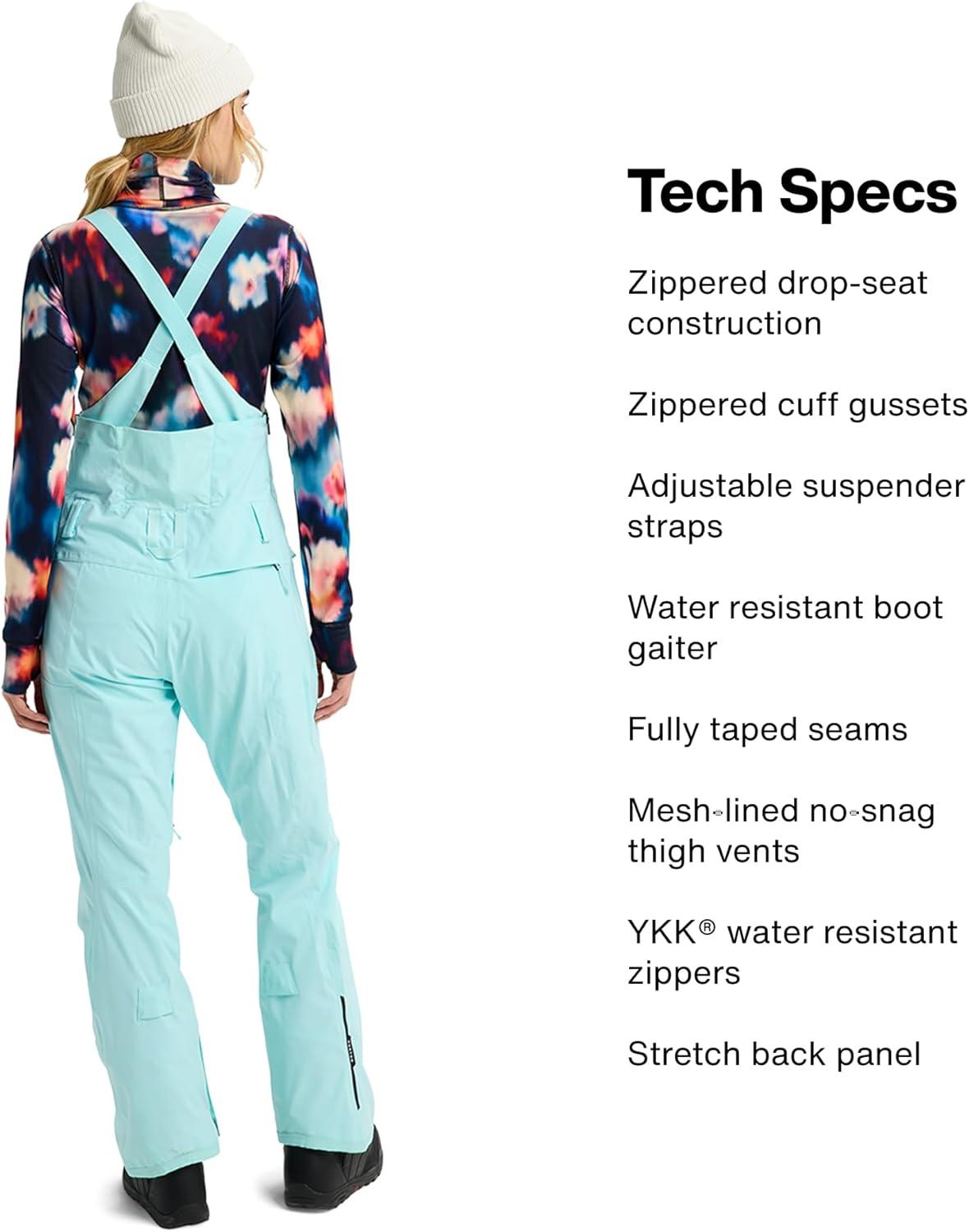 imageBurton Womens Reserve 2Layer Stretch Bib Pants Waterproof Winter Snowboard Bib Pants with Stretch FitLight Teal