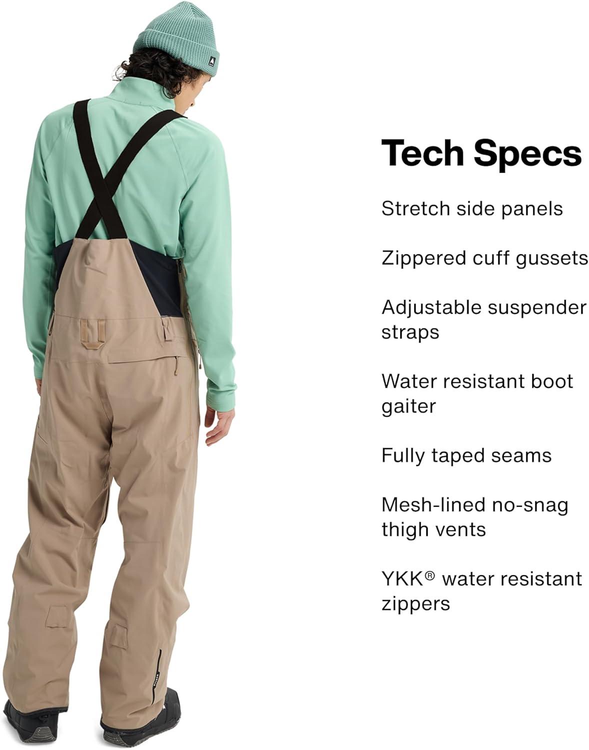 imageBurton Mens Reserve 2Layer Bib Pants Waterproof Winter Snowboard Bib Pants Perfect for LayeringSummit Taupe