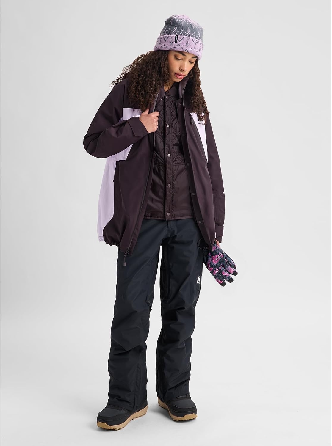 image:imageBurton Womens Reserve 2Layer 3in1 Jacket Waterproof Winter Snowboard Jacket with Removable Insulated Liner amp HoodBear Hug BrownMoondust Purple